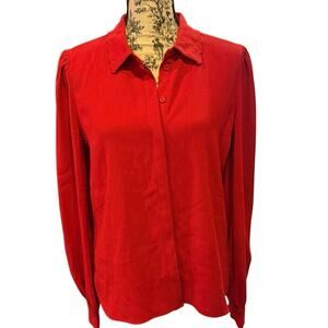 CO Red Scalloped Collar Puff Sleeve Button Up Shirt